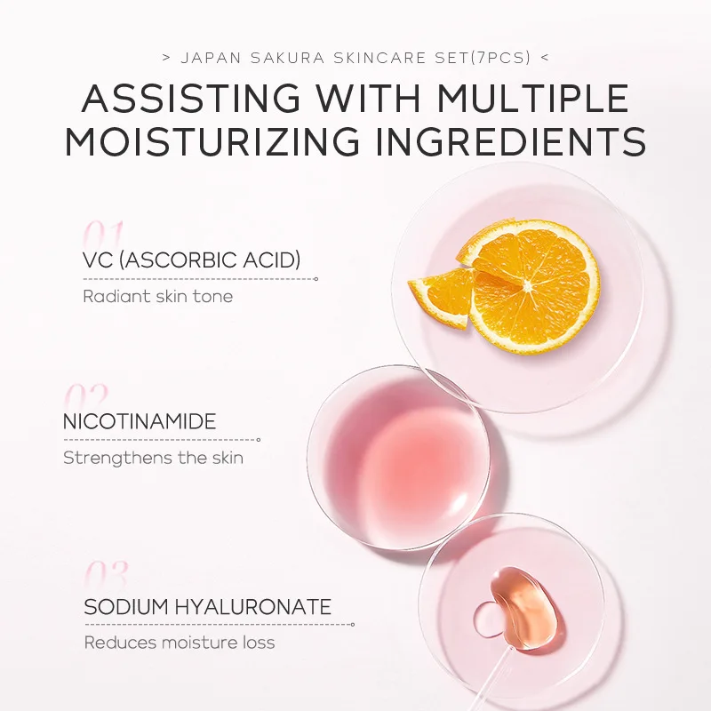 7pcs/Set LAIKOU Sakura Facial  - Skincare Niacinamide ulasan dan harga